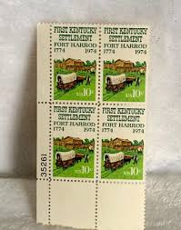 1974 US Stamp Ft Harrod Kentucky Settlement Plate Block Of 4 ...
