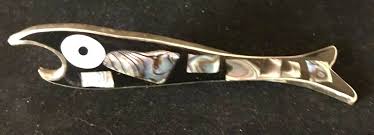BOTTLE OPENER Mid Century Modern Mexico Abalone Inlay Fish ...