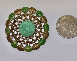 Antique Art Deco Oval Mottled Green Peking Glass & Green ...