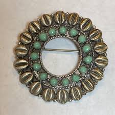 VINTAGE MARKED STERLING 925 WREATH CIRCLE BEZEL SET CABOCHON ...