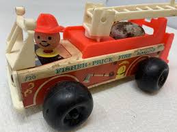 Vintage Fisher Price 1968 Fire Truck Wooden Plastic Pull Toy ...