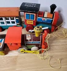 2 Vintage Fisher Price Wood Trains Chug-Chug #168 & Huffy Puffy #999 With Cars | eBay
