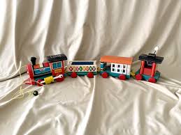 4 Piece Fisher-price Wooden Huffy Puffy Railroad Train Set Engine Gondola Cattle Car Caboose #999 WORKS - Etsy