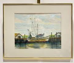 Fishing Boat Watercolor Painting • H. Simkus Florida Artist | eBay