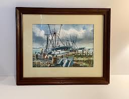 Vintage Walnut Framed Original Watercolor by Harrel Gray (american/louisiana, 1911-1979), Fishing Boat "dan G", 15 1/2" X 12 3/4", Dockside - Etsy
