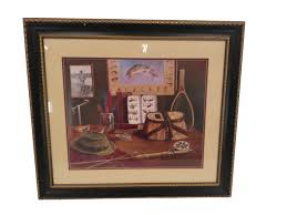 Art by Donald Lewis "The Angler" Lithograph Wood Framed – Enlightened Treasure