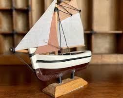 Vintage BHS Hand Crafted Miniature Wooden Model Fishing Boat ...