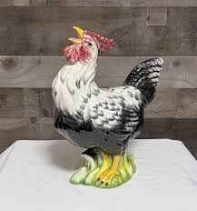 Vintage Ceramic Rooster Figurine, Black and White, Made in ...