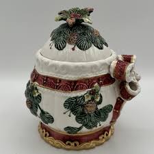 CBI Ceramic CANDY JAR Holly Berries & Bows & Pine Cones - 7 ...