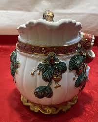 CHRISTMAS Ceramic Pitcher Raised Design 3D Evergreen Holly ...