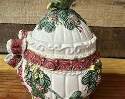 Fitz and Floyd Christmas Candy Jar With Bow & Holly Decor - Etsy