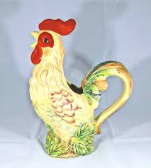 Chicken Rooster Water Pitcher, Hand Painted Pottery, Tall ...