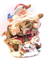 SANTA Playing Guitar w/ ELVES REINDEER RABBIT Ceramic Cookie ...