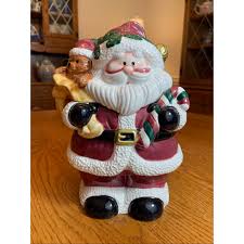 Classic Christmas Jar Santa W/teddy Bear and Gifts Lidded ...