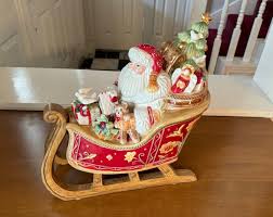 Fitz & Floyd Blanco Santa & Sleigh Cookie Jar Centerpiece w ...