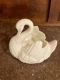 Antique Czech Pottery White Swan Planter. Green Dime Mark ...
