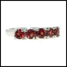 5 Stone Round Garnet Ring in 14k White Gold. For Sale at ...