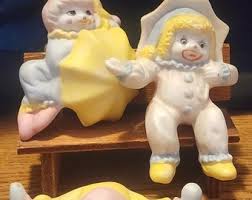 Vintage Set or 3 Clowns 2 on a Bench One in Front Bench ...