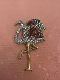 Unsigned Beautiful Flamingo Brooch W Multi Color Baguettes ...