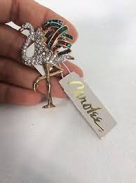 VTG Carolee Green Red Crystal Gold Tone Flamingo pin brooch ...