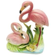Two Vintage Ceramic Flamingos Made in Japan 1950-60s Vintage Condition. For Sale at Ruby Lane