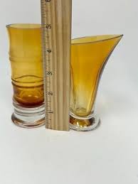 Set of 2 Mini Amber Clear Bud Vases 5" | eBay