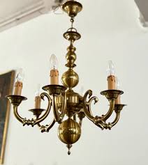 Antique Gold Brass Chandelier With 6 Arms Brass Ceiling ...