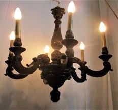 Vintage hand Carved wood Chandelier 6 lights arms Ceiling ...