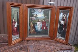 Vintage 1970s Bruges flemish triptych baptism christ wood ...