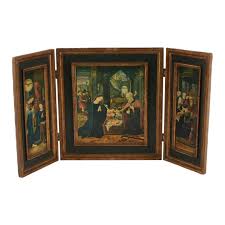 Italian Wood Triptych Holy Family | Chairish
