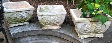 Lot - Set of three square concrete planters. (height: 10 ...