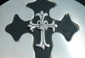 Vtg 90s Large Cemetery Cross Belt Buckle Chrome & Leather ...