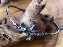 Mens Oxidized Silver Fleur De Lis Charm Bracelet, Gold Fleur ...