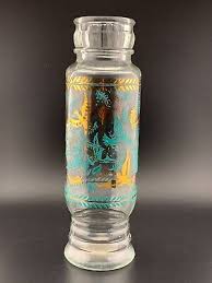 Vintage Glass Vase Jar Aqua Blue Gold Birds 9" | eBay