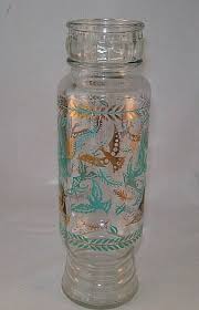 Jeannette Glass Apothecary Jar Aqua Blue Gold Birds No Lid USA Retro Vintage | eBay Australia
