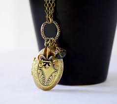 Antique Gold Locket Necklace – Cherry Blossom, Blue Czech ...