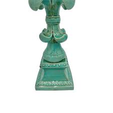 Large Fleur De-Lis Crackle Glaze Turquoise Sculpture | Chairish