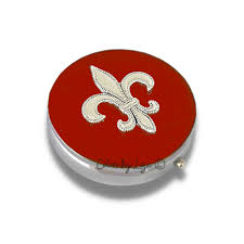 Fleur De Lis Pill Box: Antique Silver, Red Enamel ...
