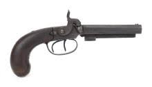 Sold at Auction: ANTIQUE ENGLISH SIMMONS POCKET DOUBLE BARREL PISTOL.