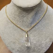 Jewelry | Long Golden Necklace With Clear Crystal Prism Pendant | Poshmark