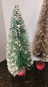 3 Christmas Village Tree Set Bottle Brush Wood Bases 10" 12 ...