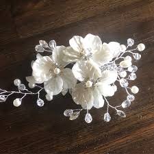 Bridal Hair Clip: White Flower Pearl Crystal Wedding Hair ...