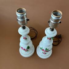 Vintage Pair Ceramic Lamps 12” Hand Painted Bedside Beauties | eBay