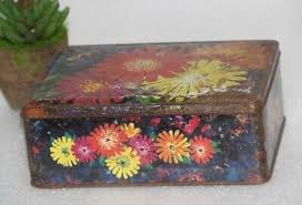 Vintage Flower Print Empty Beautiful Storage Tin Box ...