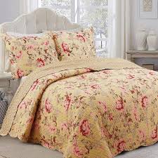 Cozy Line Home Fashions Bright Floral Blooms Country Garden 3-Piece Scalloped Pink Khaki Cotton King Quilt Bedding Set BB01005039K - The Home Depot