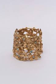 Yves Saint Laurent Golden Cuff Bracelet with Blue Rhinestones For Sale at 1stDibs