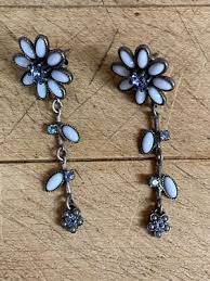Sweet vintage signed Nina Ricci flower drop earrings with rhinestone accents | eBay