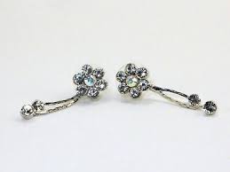 Friction Post Earrings, Silver Tone, Crystal Flower, Danglers, JWL-231 | eBay