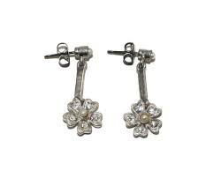 Vintage Sterling Silver, Tiny Pearls and Czs Floral Dangle Earrings With Post Backs for Pierced Ears. Marked CZ. - Etsy