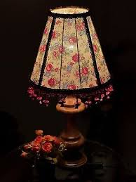 Fairy table lamp light beige ,fabric floral print , retro shades Lamp vintage. | eBay